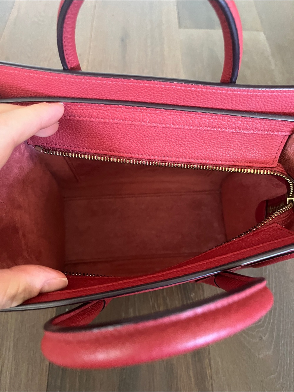 Celine Red Grained Leather Nano Luggage Tote with Shoulder Strap - Picture 6 of 11
